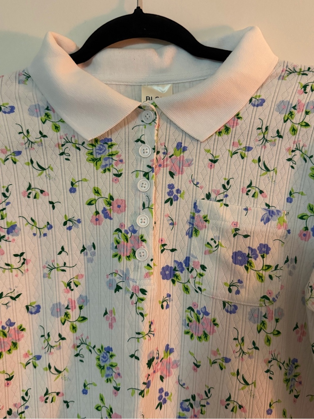 Blair White Floral Ribbed Polo with Peter Pan Collar - Picture 6 of 7